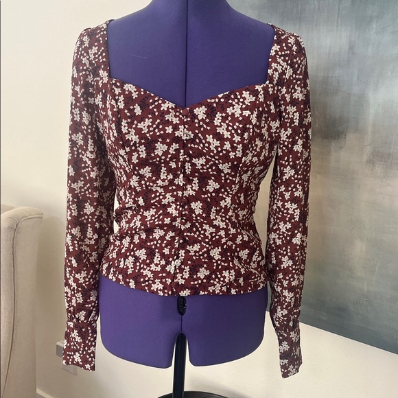 Abercrombie Long Sleeve Button Through V-Neck Shirt - SIZE Small - BROWN FLORAL - Picture 1 of 7